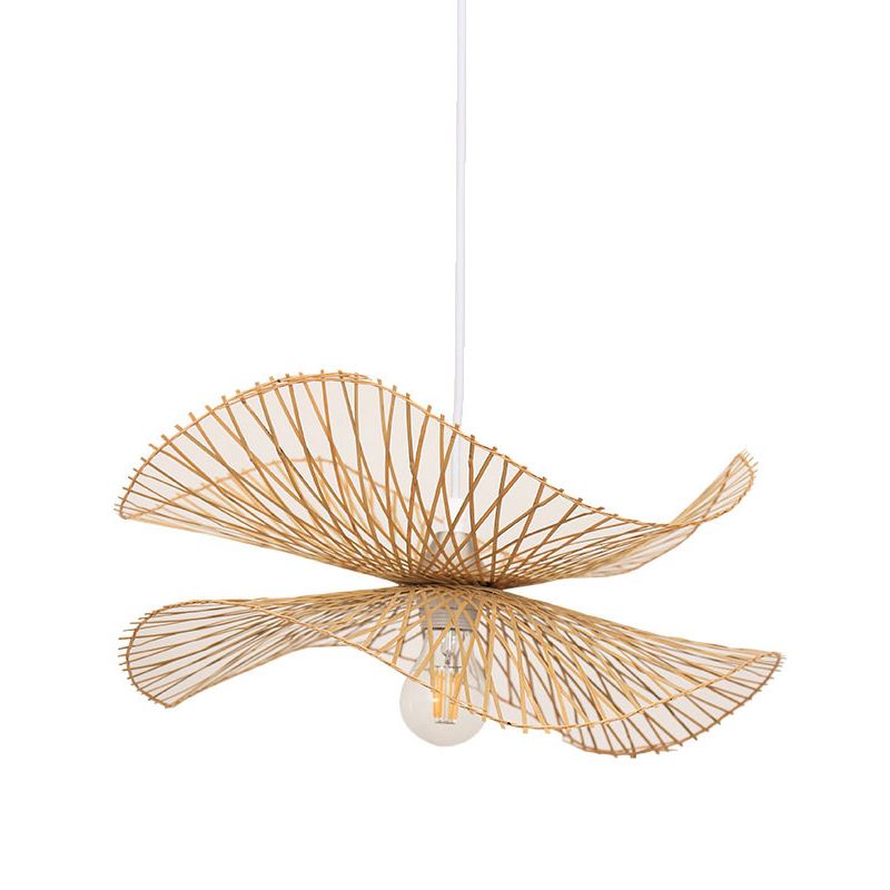Asia Style Twist Pendant Lighting Fixture Bamboo Dinning Room Hanging Lamp in Beige
