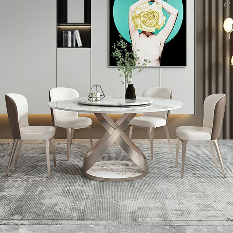 Contemporary Stone Turntable Dining Set Stone 1/2/5/7 Pieces Dining Furniture for Home