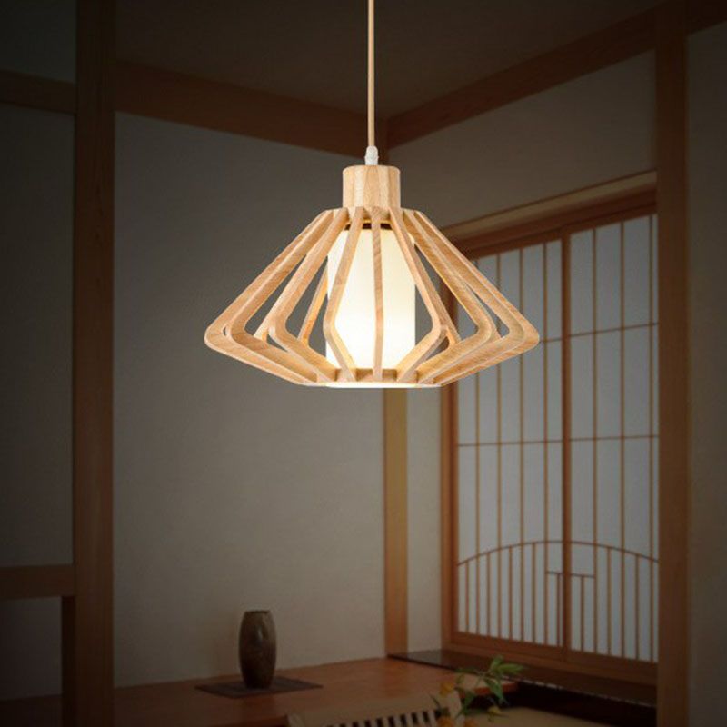 Tapered Pendant Light Contemporary Wood Single-Bulb Corridor Suspension Light Fixture