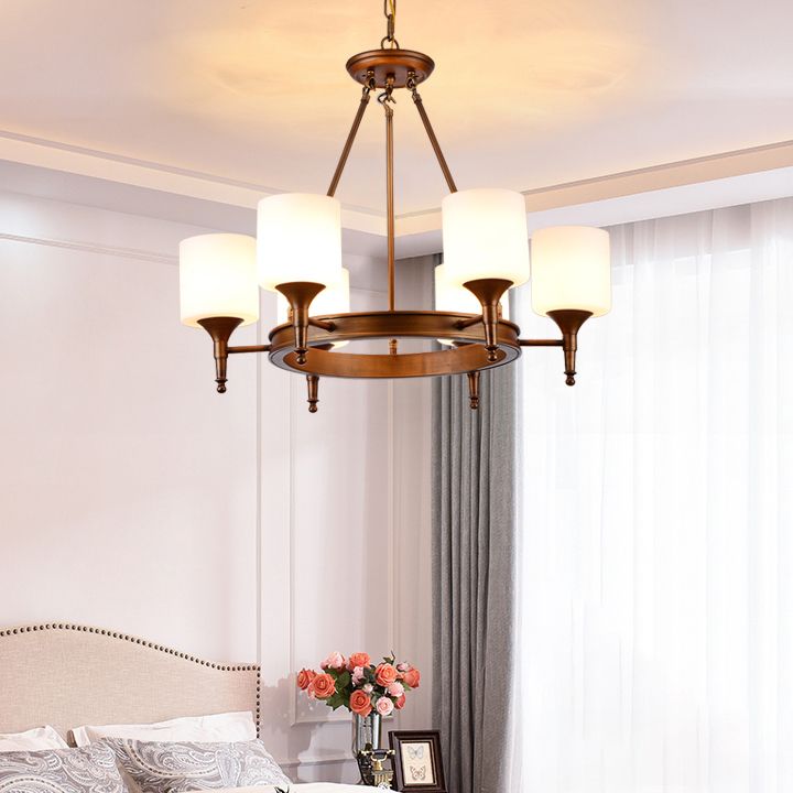 Traditional Style Glass Chandelier Round Suspension Pendant Light for Living Room