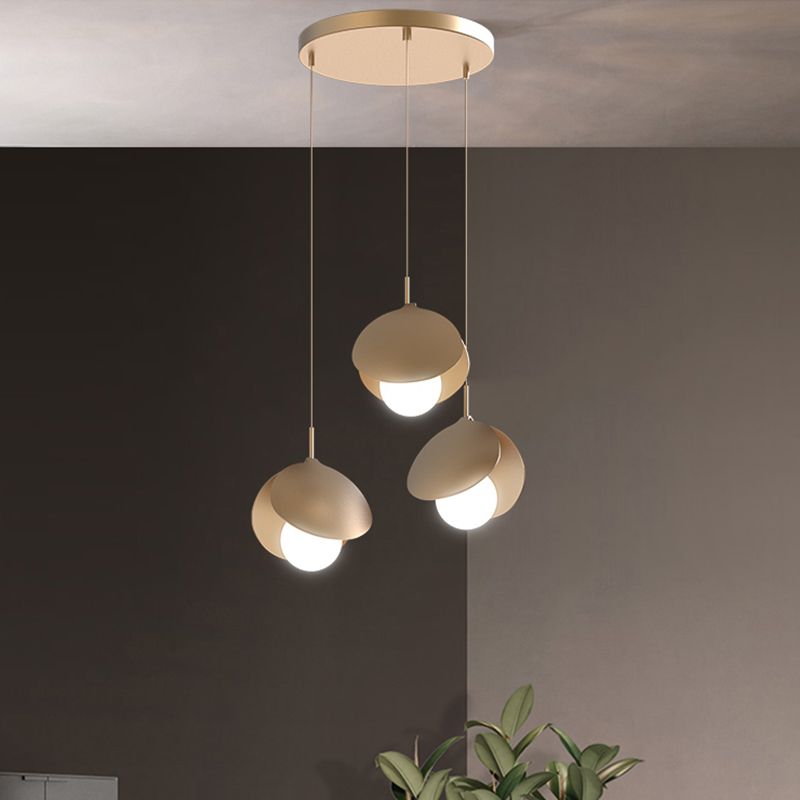 Shell Shape Multiple Hanging Light Modernist Metal 3 Lights Gold Finish LED Ceiling Suspension Lamp with Round Canopy