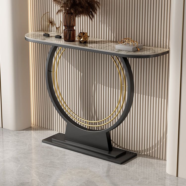 Half Moon Console Accent Table Antique Finish Console Table in Stone