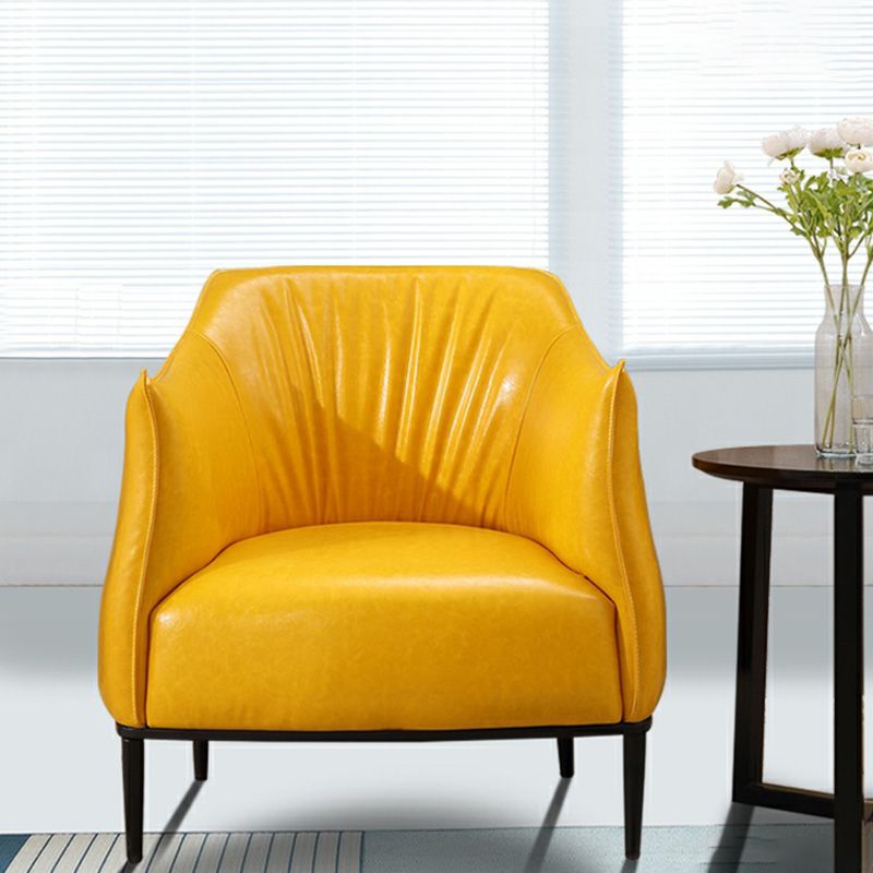 Contemporary Faux Leather Accent Chair Fixed Back Barrel Accent Chair