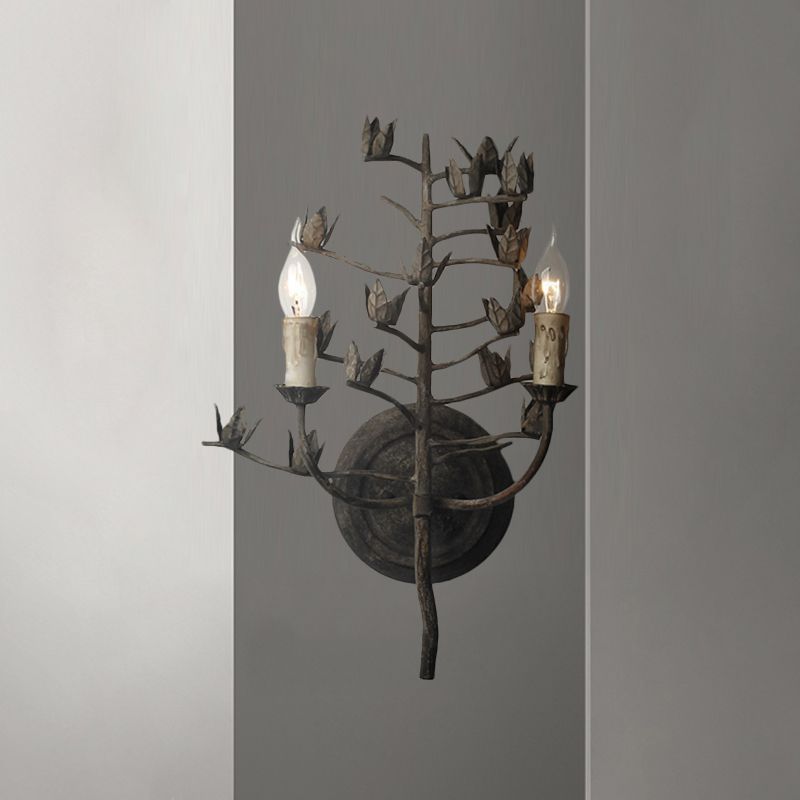 Branch Metallic Wall Mount Lamp Rustic 2 Lights Bedroom Sconce Light Fixture in Dark Gray