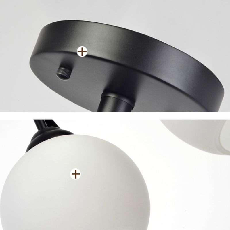 Plafonnier satellite artificiel classique traditionnel en fer forgé semi - encastré avec abat - jour en verre blanc