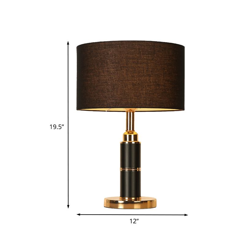 Lámpara de mesa de escritorio de forma negra de tambor moderno 1 lámpara de mesa nocturna de tela de bulbo para cabecera con enchufe en cable