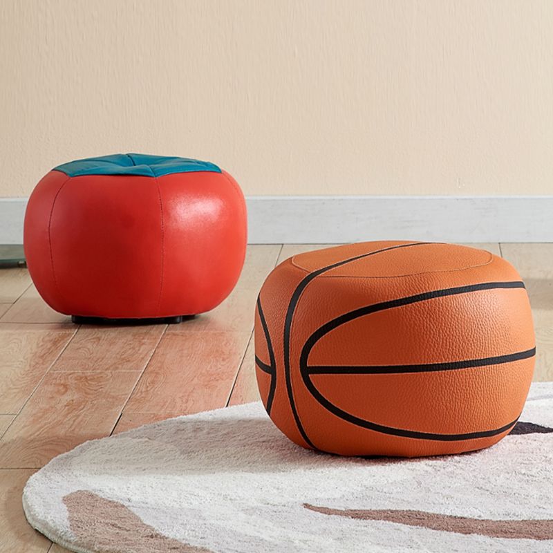 Modern Ottoman Football Pattern Faux Leather Indoor Round Pouf Chair