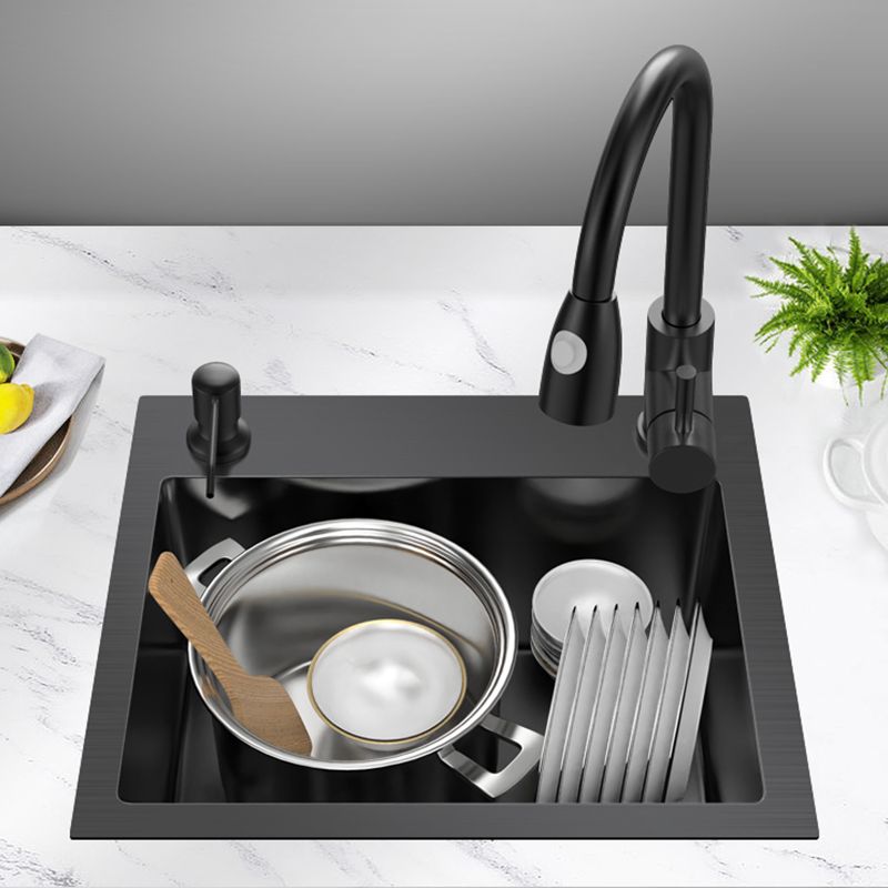 Single Basin Kitchen Sink Stainless Steel Black Kitchen Sink with Drain Assembly