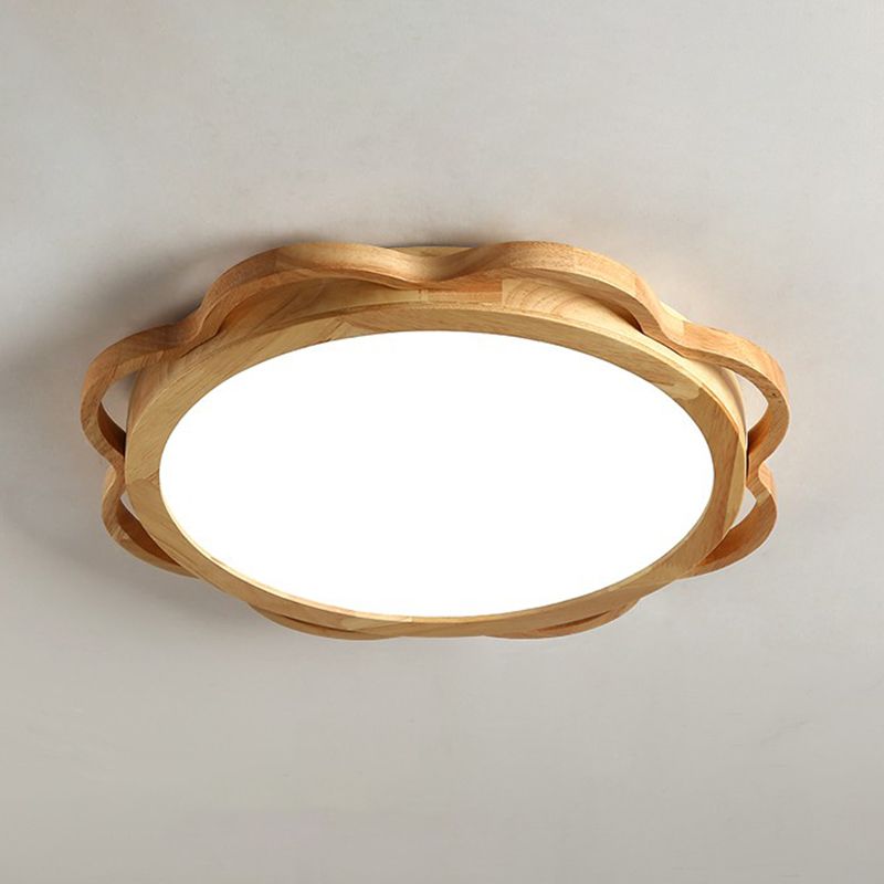 Wood Modern Ceiling Light LED Geometric Shape Flush Mount with Acrylic Shade for Bedroom