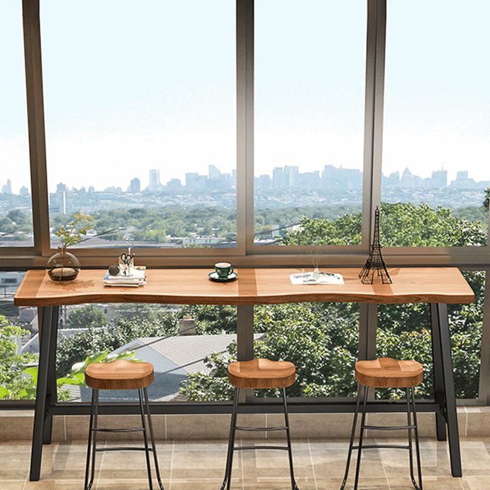 Rectangle Wood Bar Table Contemporary Bar Table with Trestle Base
