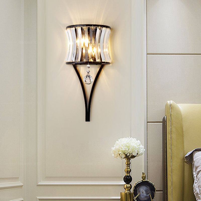 1 Glühbirne Klare Kristallwand Lampe rustikale gebogene Wellenschlafzimmer -Wandmontage mit Metallrahmen