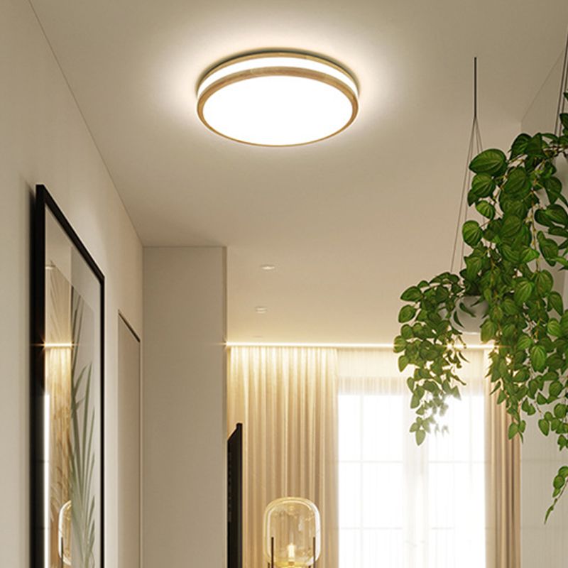 1 Light Circle Ceiling Lamp Modern Style Wood Ceiling Lighting for Restaurant