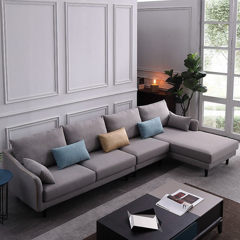 64" Wide Scandinavian Sectional Sofa Cushion Back Grey Sectionals