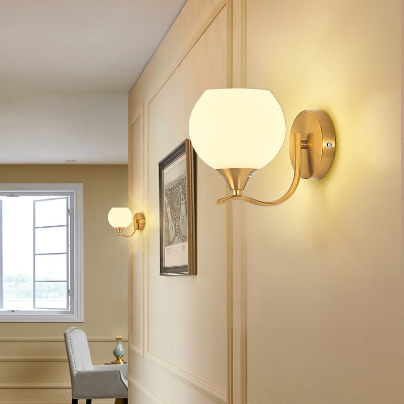 Modern Metal Wall Sconce Dome Shape Vanity Lamp with Glass Shade for Bathroom