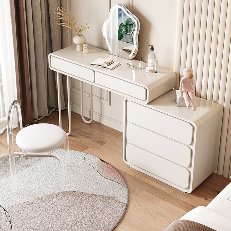 Modern Wooden Vanity Makeup Dressing Table Stool Set in White