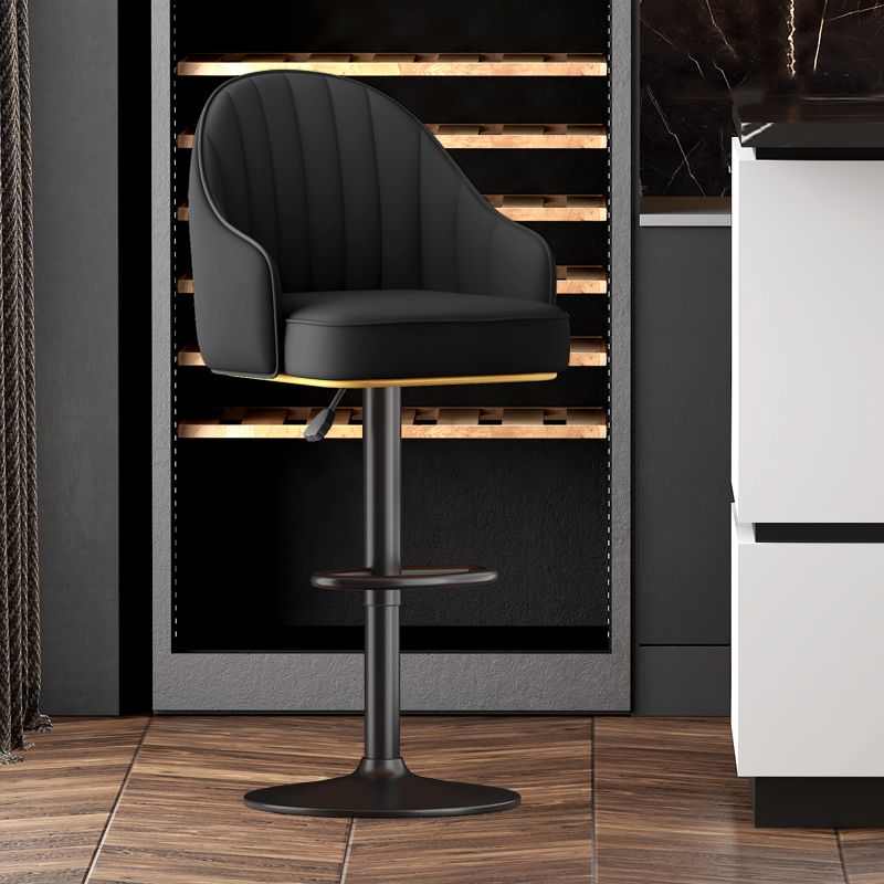 Adjustable Height Counter & Bar Stool Indoor Leather Bucket Footrest Stool