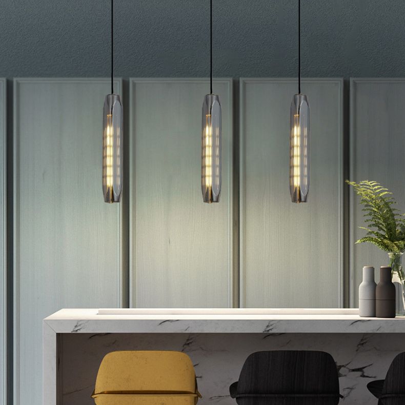 Crystal Cylindrical Pendant Light in Modern Luxury Style Copper Hanging Lamp for Dining Room