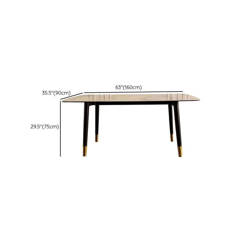 Mid-Century Modern Rectangle Dining Table Stone Top and Solid Wood Legs Dining Table