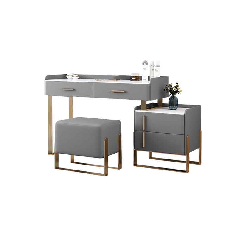 Stone Top Make-up Vanity Gray Solid Wood Vanity Dressing Table Set with 4 Drawers