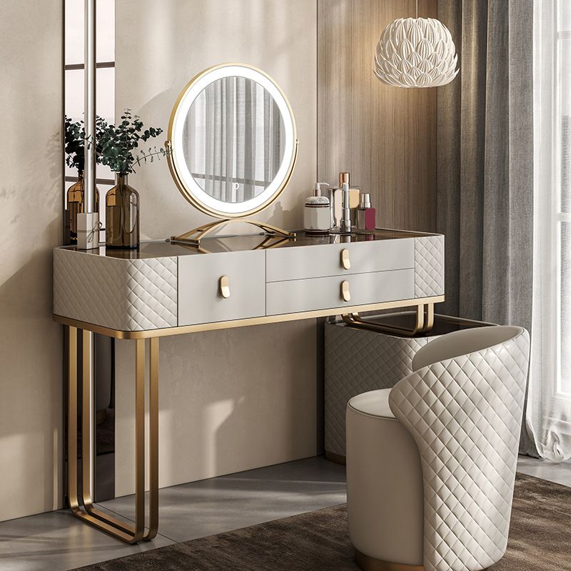 5-Drawer Vanity Makeup Table Set Glam Glass Top Vanity Table with Stool - 17.72" D