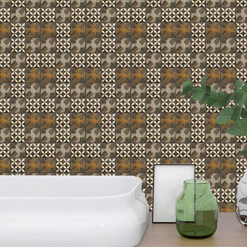 PVC Brown Wallpaper Panels Contemporary Tribal Patterned Adhesive Wall Art, 7.2-sq ft (30 Pcs)