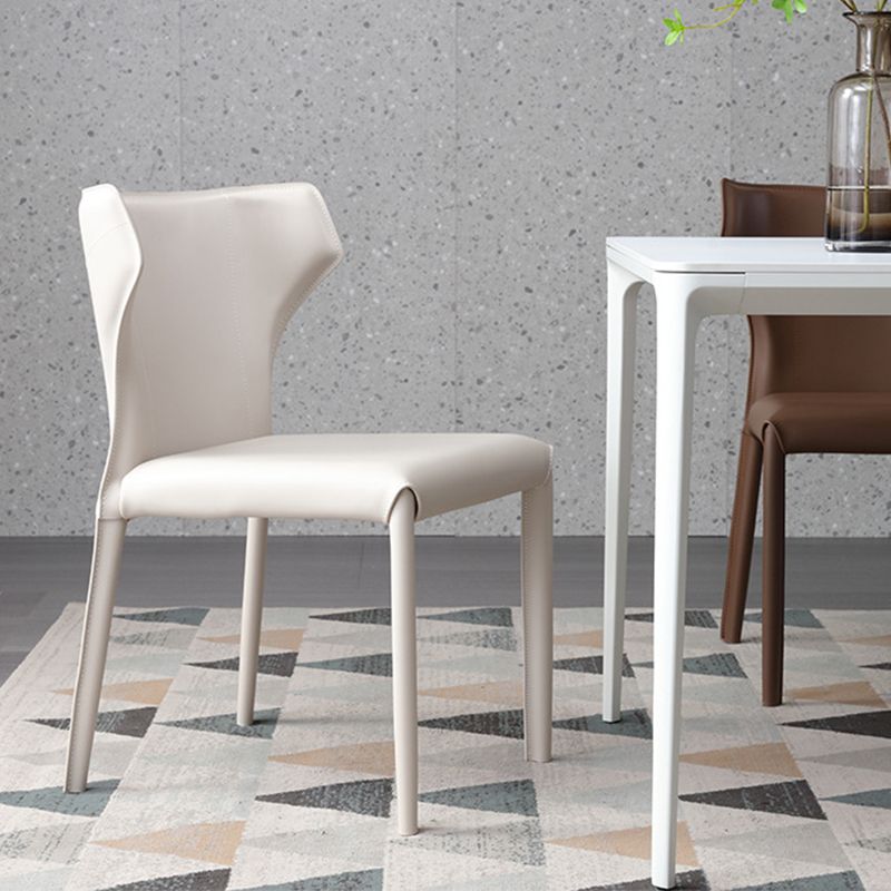 Contemporary Side Chair Solid Back Faux Leather Dining Room Chair for Indoor