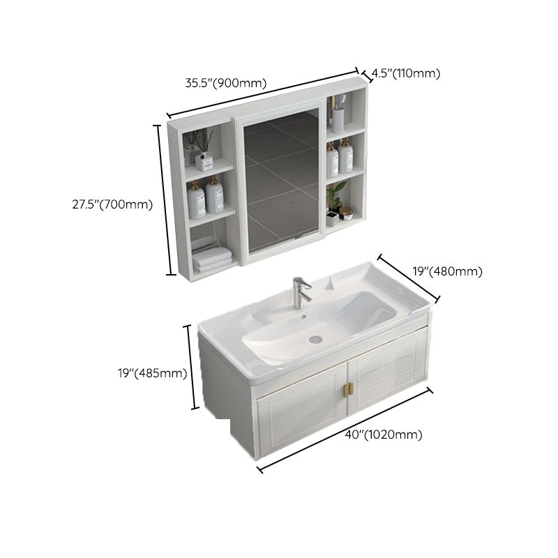 Single Sink Vanity Set Mirror Wall Mount Metal Frame Rectangle Bath Vanity with 2 Doors