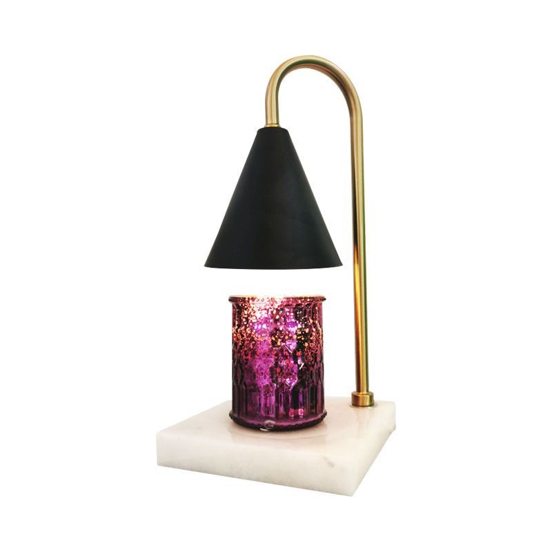Mid-Century Cone Night Lamp Metal 1 Bulb Bedroom Gooseneck Table Lighting in Black/White/Gold with Marble Tray Base