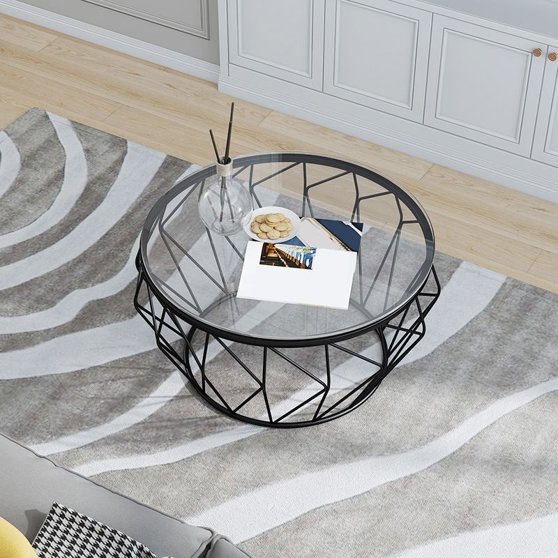 Frame Modern Simple Cocktail Table Round Glass Top Coffee Table - 17.72" H