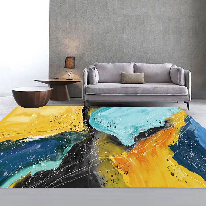 Modern Living Room Carpet Abstract Pattern Area Rug Polyester Washable Carpet with Non-Slip Backing