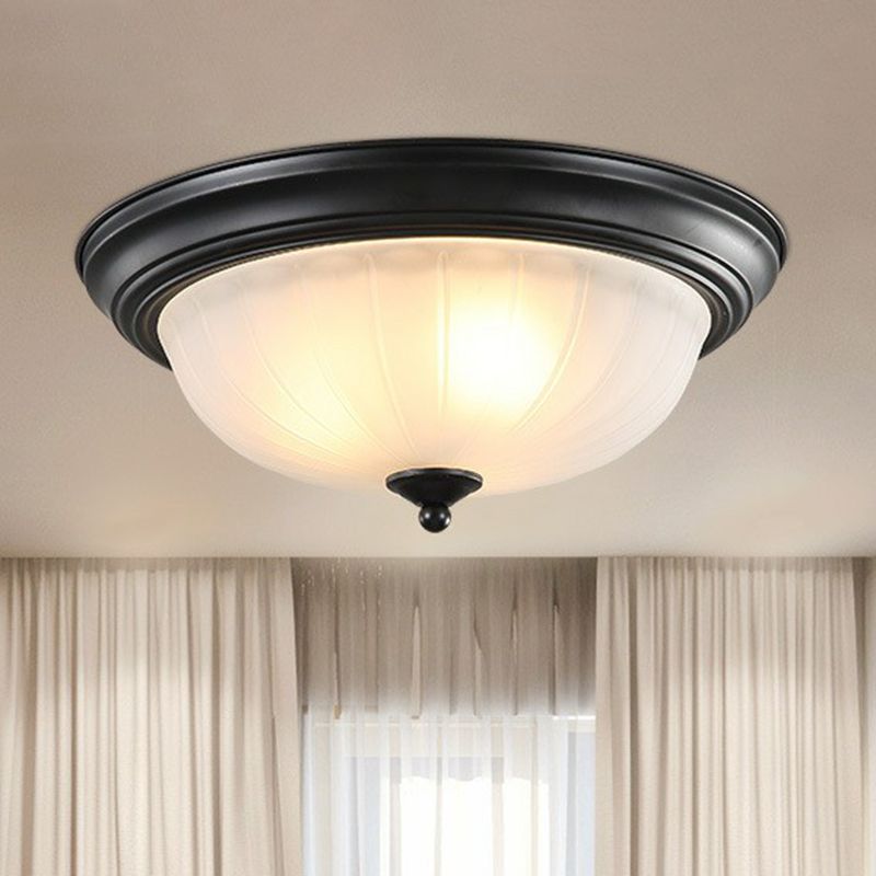 3 Bulbs Flush Mount Traditional Dome Shaped Frosted Ribbed Glass Flushmount Ceiling Light for Bedroom