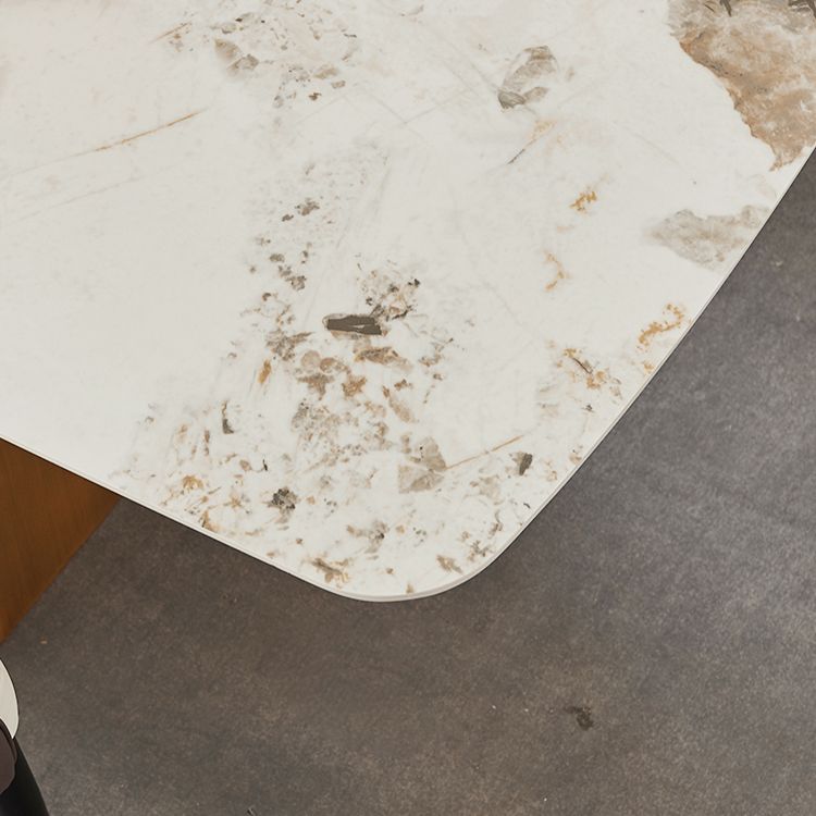 Metal Traditional Luxury Rectangle Indoor Table Sintered Stone Table with Pedestal