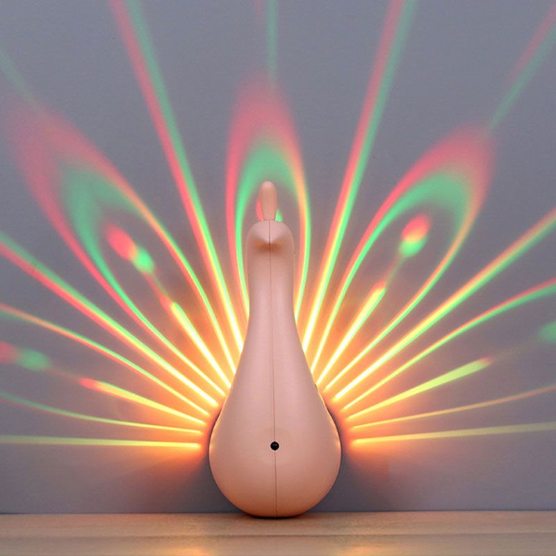 Pink/Green/White Peacock Wall Lighting Modern Stylish Plastic LED Sconce in Multi-Colored Light
