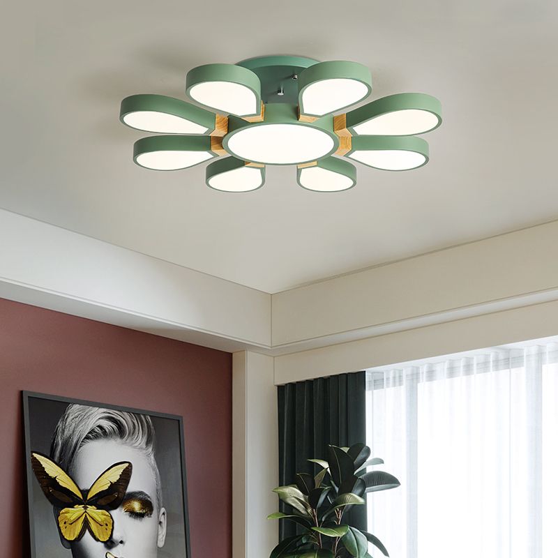 Living Room LED Ceiling Lamp Nordic Style Semi Flush Mount Light with Petal Acrylic Shade