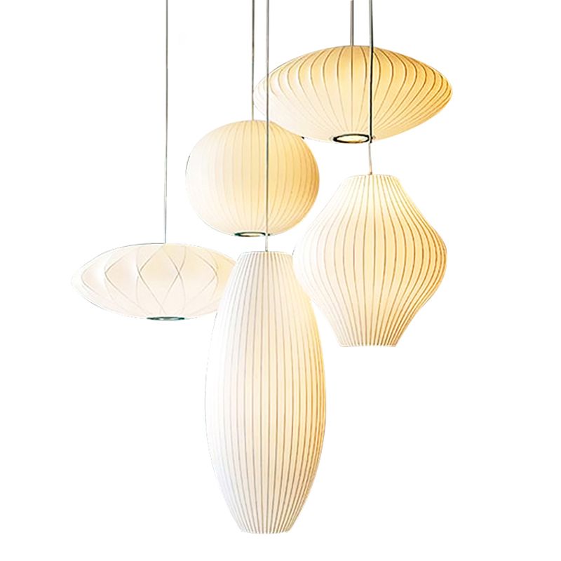 1-Light Fabric Hanging Ceiling Lights Modern Style White Ceiling Pendant Lighting