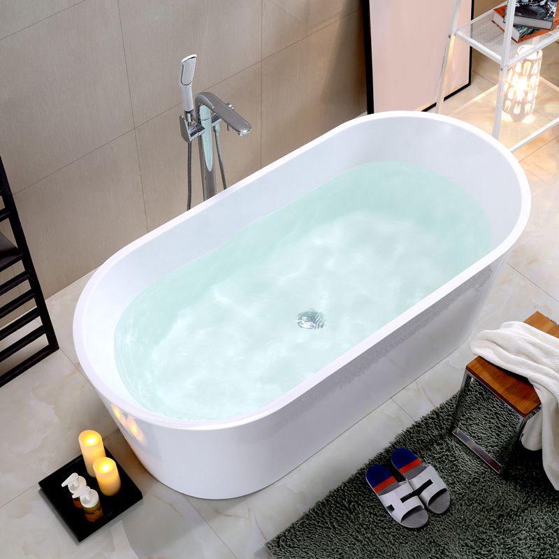 Acrylic Oval Bathtub with Overflow Trim White Soaking Tub with Drain