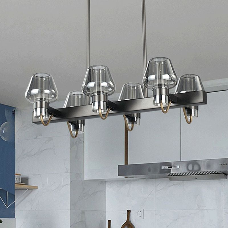 Cone Island Lighting Modernist Clear/Amber/Smoke Glass 6/8 Lights Black/Brass Ceiling Pendant Lamp with Linear Design