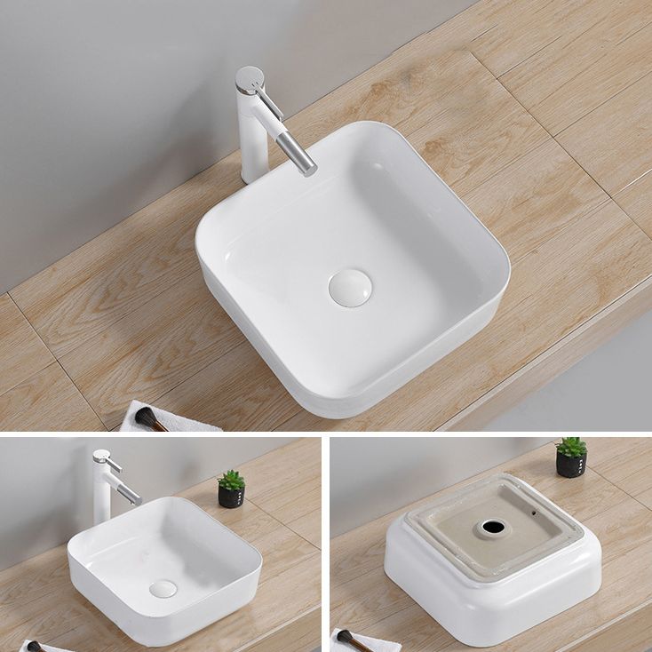 Modern Wash Stand Porcelain Rectangular with Drain Assembly and Pop-Up Drain Vessel Sink