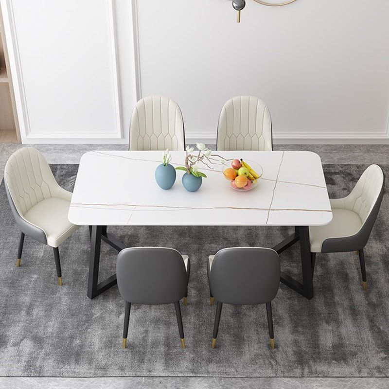 Sintered Stone Rectangle Dining Table Modern Dining Room Table with Double Pedestal