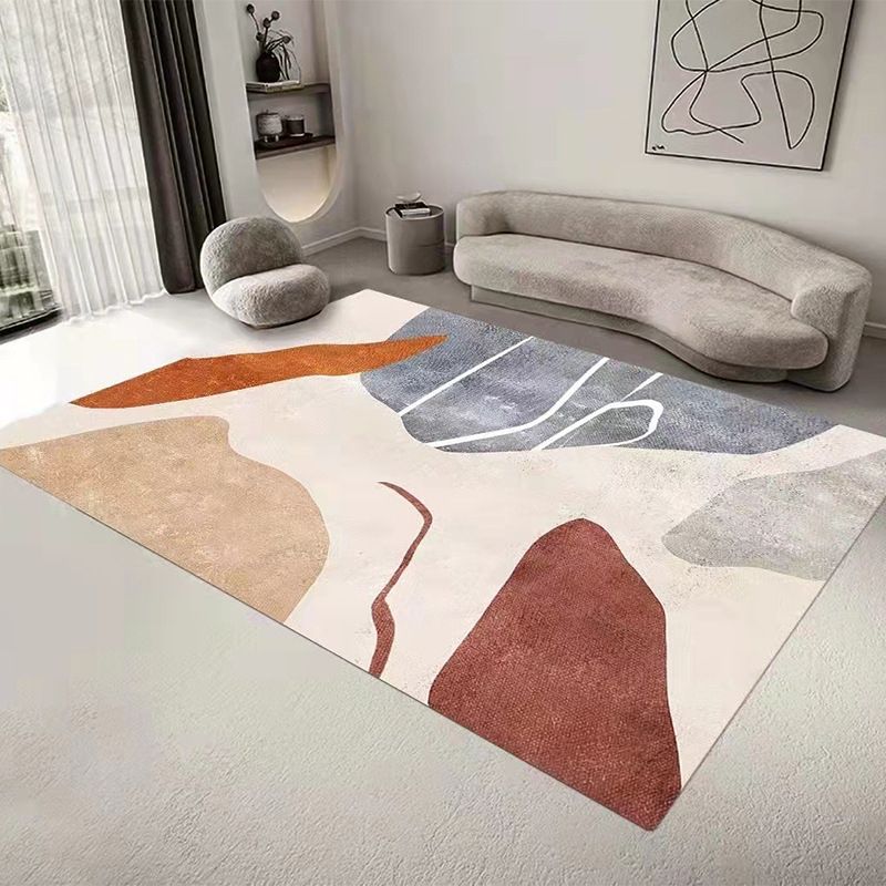 Grey Color Block Rug Polyester Nordic Rug Washable Rug for Drawing Room
