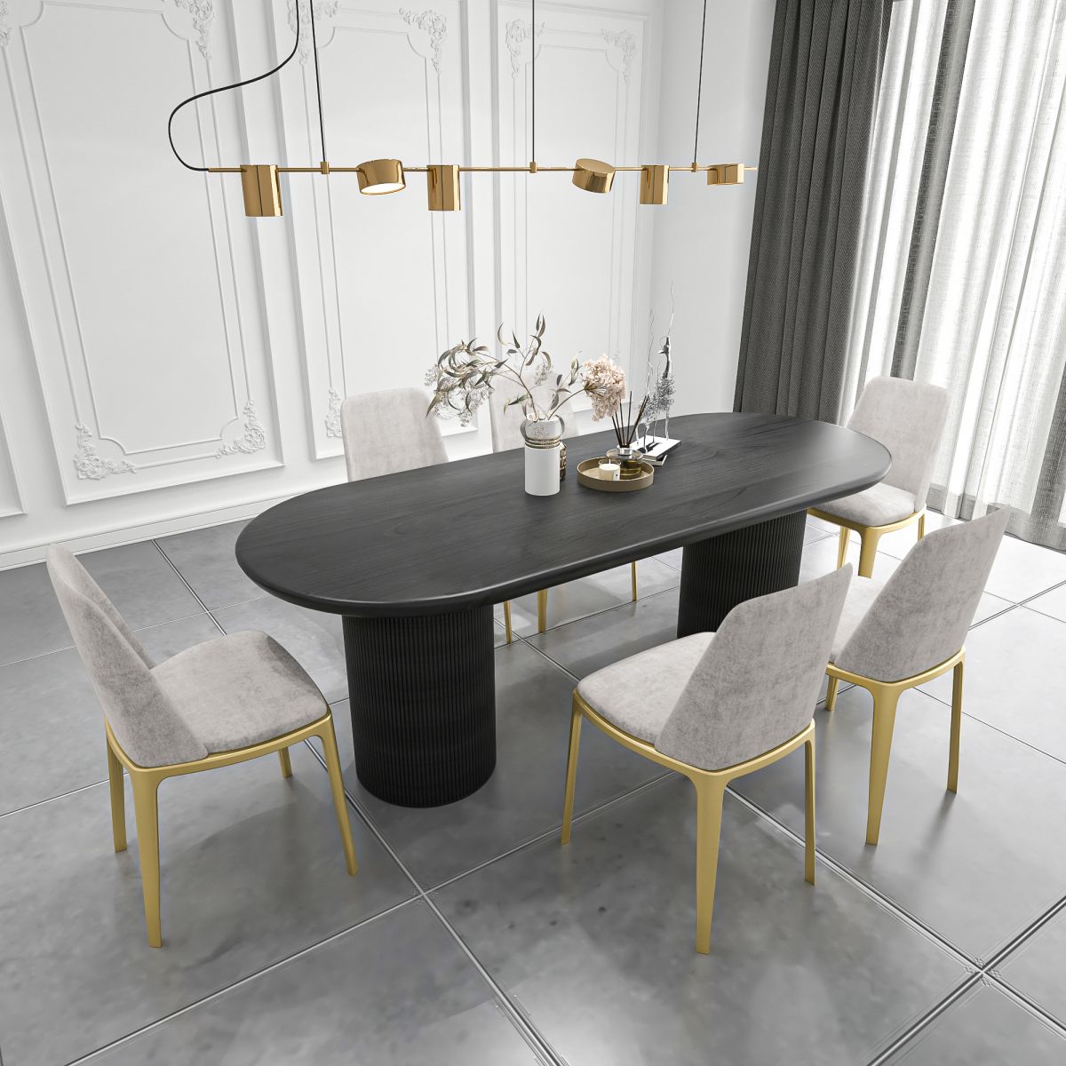 Solid Wood Contemporary Oval Dining Table Wood Top Dining Table for Kitchen