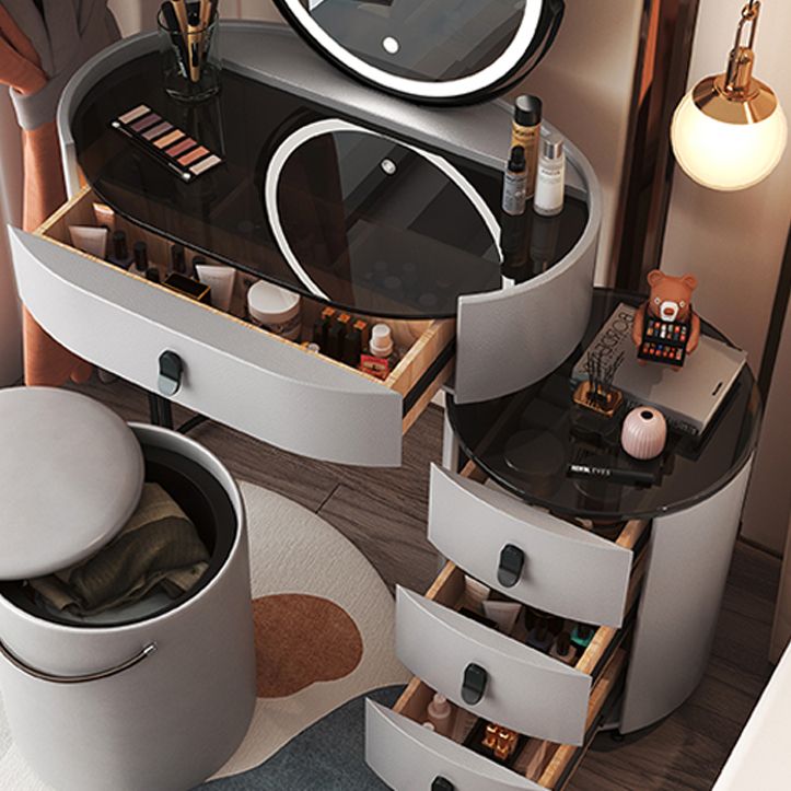 4 Drawers Makeup Vanity Desk with Black Glass Top for Bedroom
