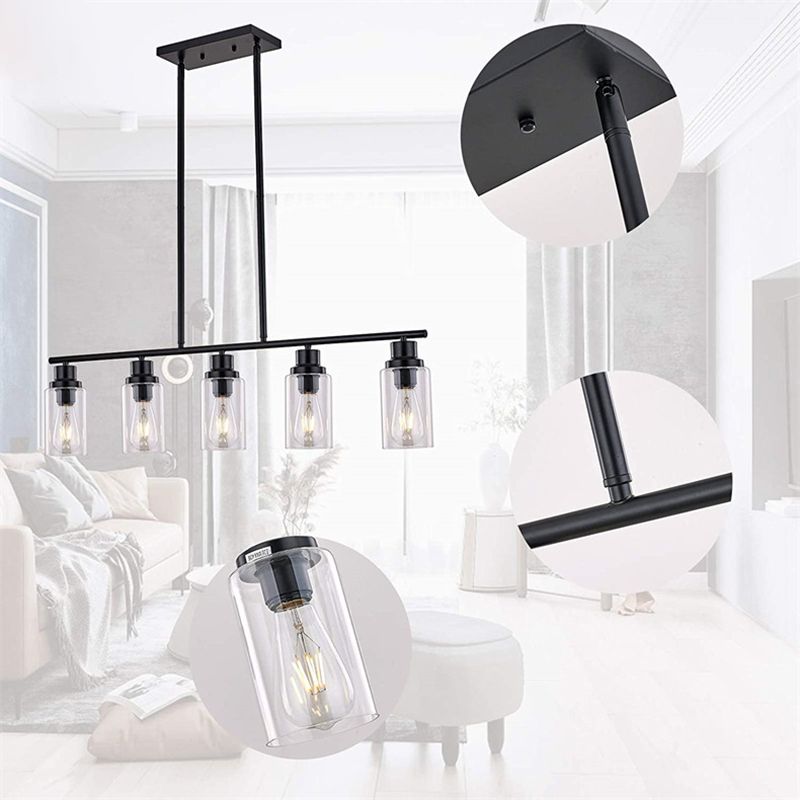 Modern 5-Light Black Island Lighting Design with Clear Glass Shade