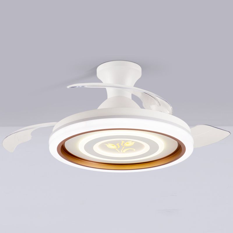 Modern Frequency Conversion Ceiling Fan Lamp Metal Living Room LED Semi Flush Light