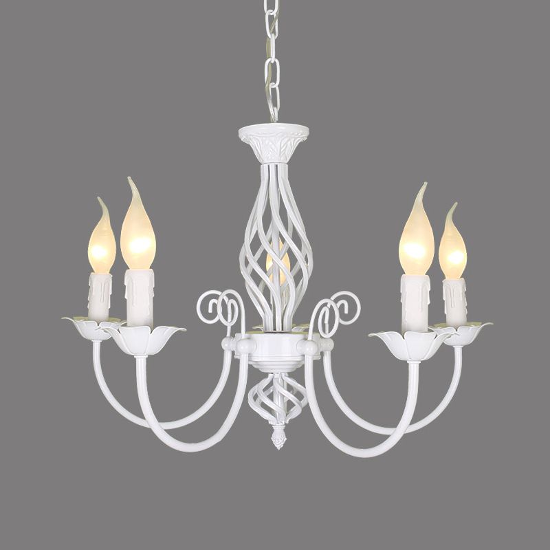 Black/White Swooping Arm Chandelier Lamp Traditional Metal 3/4/5 Lights Living Room Hanging Light