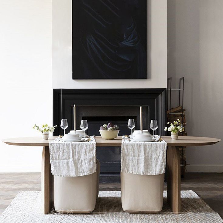 Modern Solid Wood Table for Restaurant Oval Table with Double Pedestal