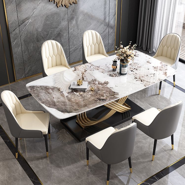 Rectangle Pedestal Dining Site Table Stone Dining Room Collection for Home