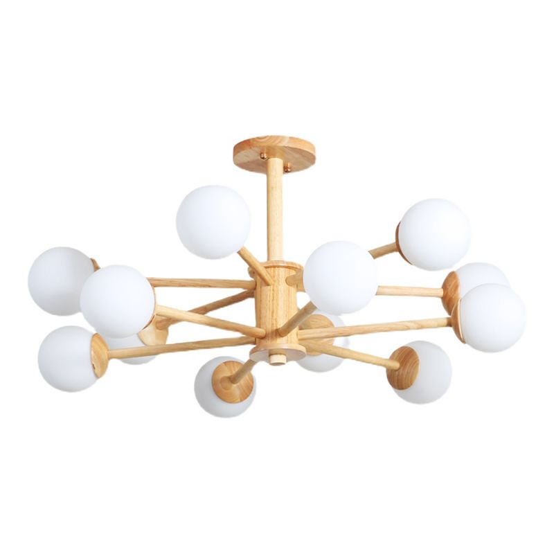 Nordic Pendant Light Fixture Globe Glass Living Room Chandelier in Wood