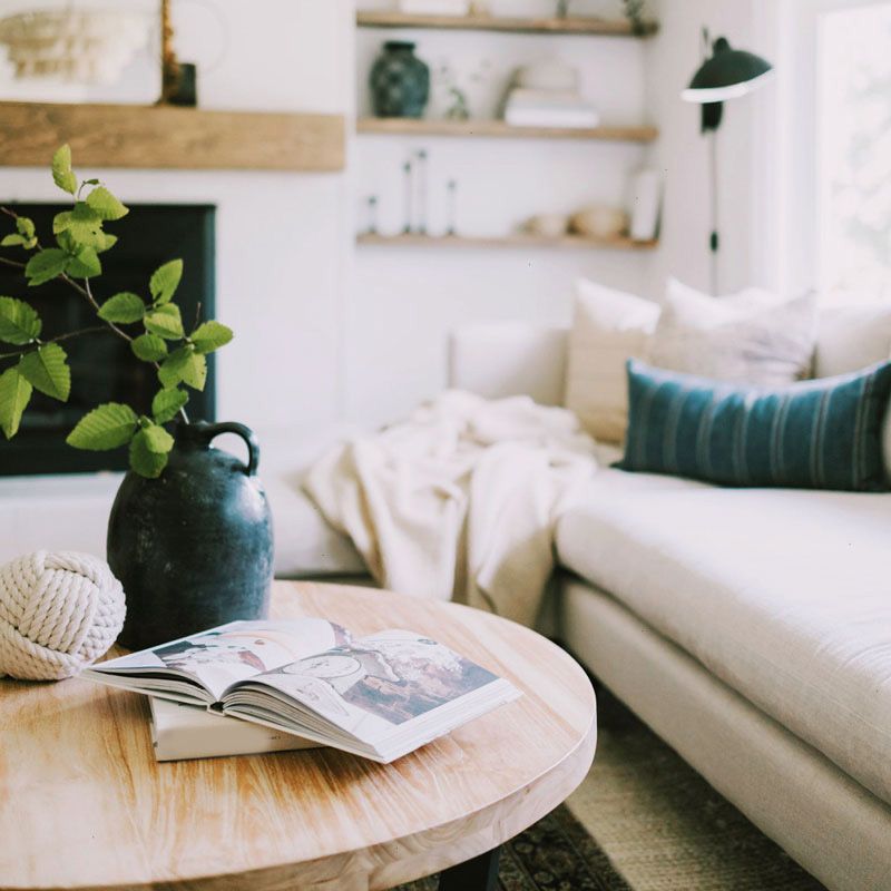 17"H Contemporary Coffee Table Solid Wood Single Coffee Cocktail Table