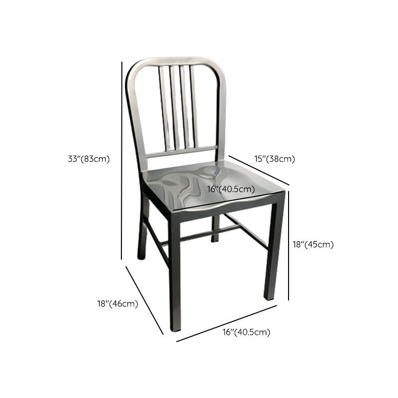 Industrial Metal Dining Room Chairs Slat Back Dining Chair in Silver